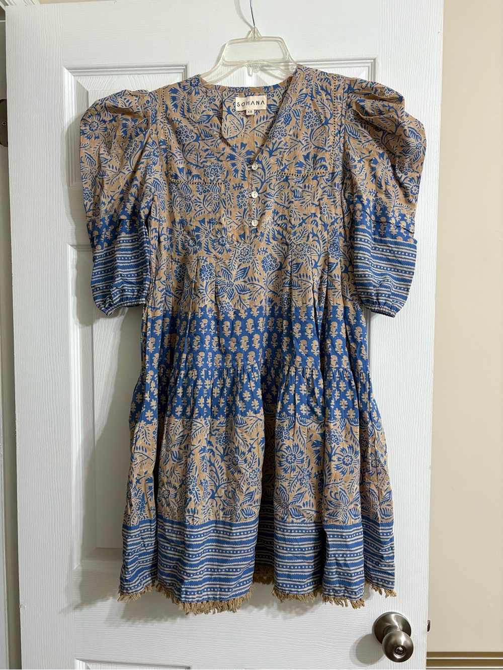 Sohana Women’s Blue & Beige Short Sleeve Dress Size XS